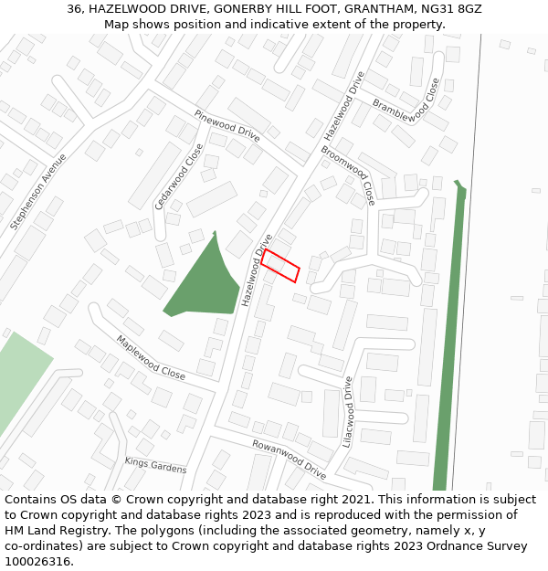 36, HAZELWOOD DRIVE, GONERBY HILL FOOT, GRANTHAM, NG31 8GZ: Location map and indicative extent of plot