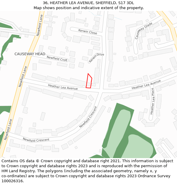 36, HEATHER LEA AVENUE, SHEFFIELD, S17 3DL: Location map and indicative extent of plot