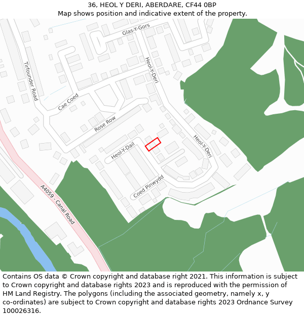 36, HEOL Y DERI, ABERDARE, CF44 0BP: Location map and indicative extent of plot