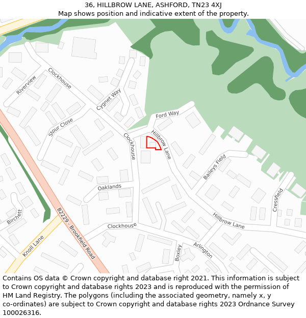 36, HILLBROW LANE, ASHFORD, TN23 4XJ: Location map and indicative extent of plot