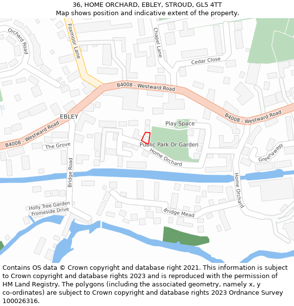 36, HOME ORCHARD, EBLEY, STROUD, GL5 4TT: Location map and indicative extent of plot