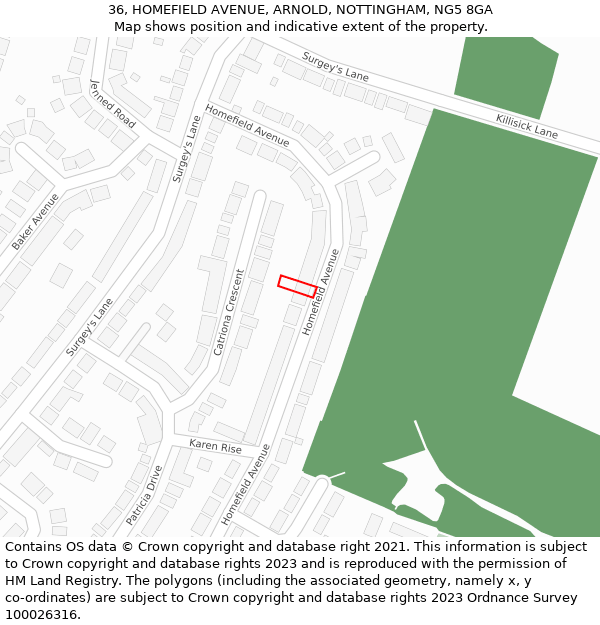 36, HOMEFIELD AVENUE, ARNOLD, NOTTINGHAM, NG5 8GA: Location map and indicative extent of plot