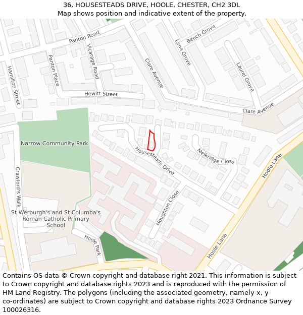 36, HOUSESTEADS DRIVE, HOOLE, CHESTER, CH2 3DL: Location map and indicative extent of plot