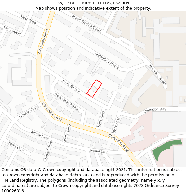 36, HYDE TERRACE, LEEDS, LS2 9LN: Location map and indicative extent of plot