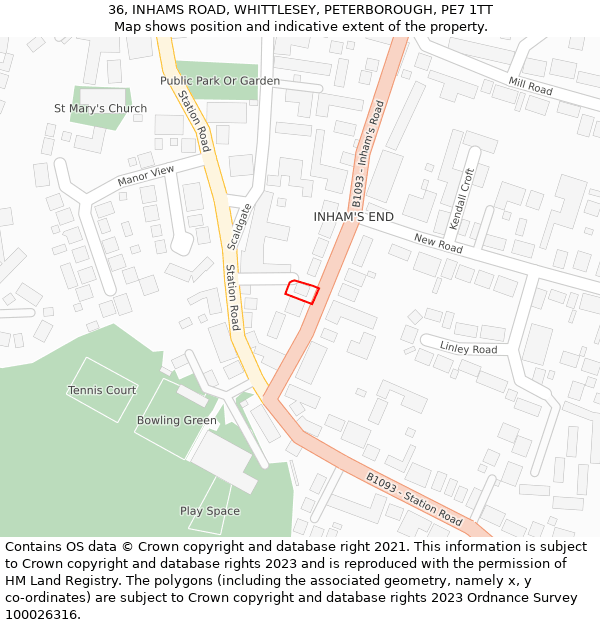 36, INHAMS ROAD, WHITTLESEY, PETERBOROUGH, PE7 1TT: Location map and indicative extent of plot