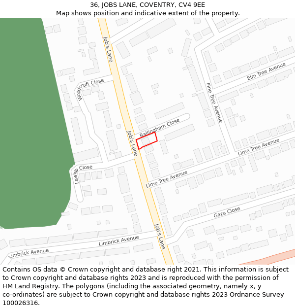 36, JOBS LANE, COVENTRY, CV4 9EE: Location map and indicative extent of plot