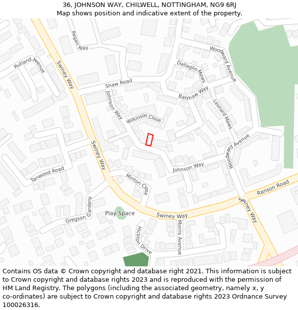 36, JOHNSON WAY, CHILWELL, NOTTINGHAM, NG9 6RJ: Location map and indicative extent of plot