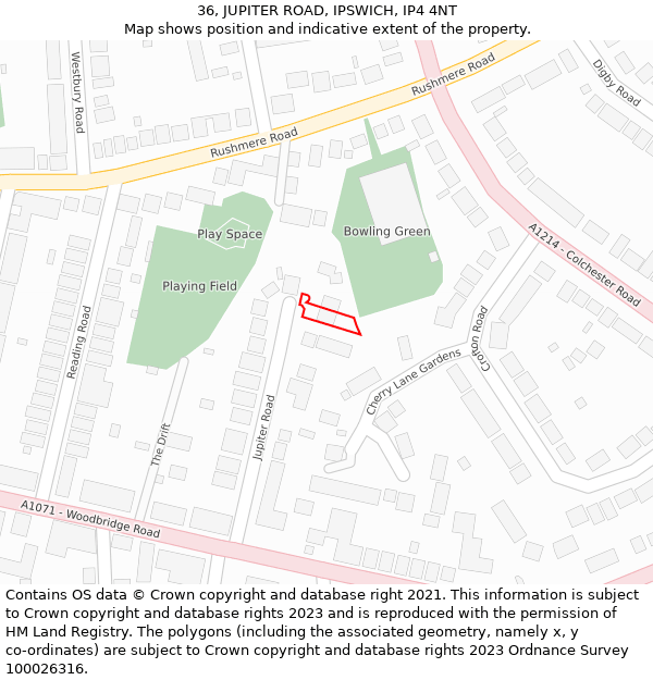 36, JUPITER ROAD, IPSWICH, IP4 4NT: Location map and indicative extent of plot