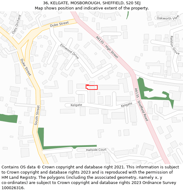 36, KELGATE, MOSBOROUGH, SHEFFIELD, S20 5EJ: Location map and indicative extent of plot