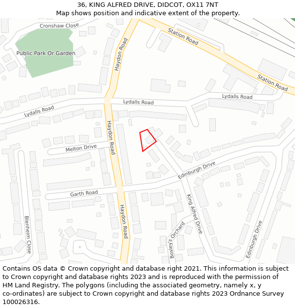 36, KING ALFRED DRIVE, DIDCOT, OX11 7NT: Location map and indicative extent of plot