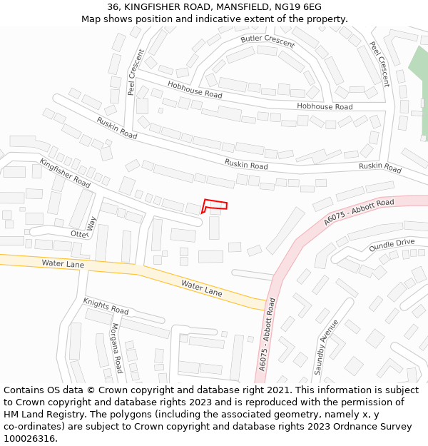 36, KINGFISHER ROAD, MANSFIELD, NG19 6EG: Location map and indicative extent of plot