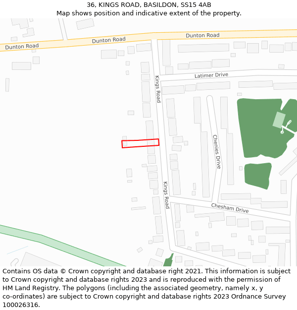 36, KINGS ROAD, BASILDON, SS15 4AB: Location map and indicative extent of plot