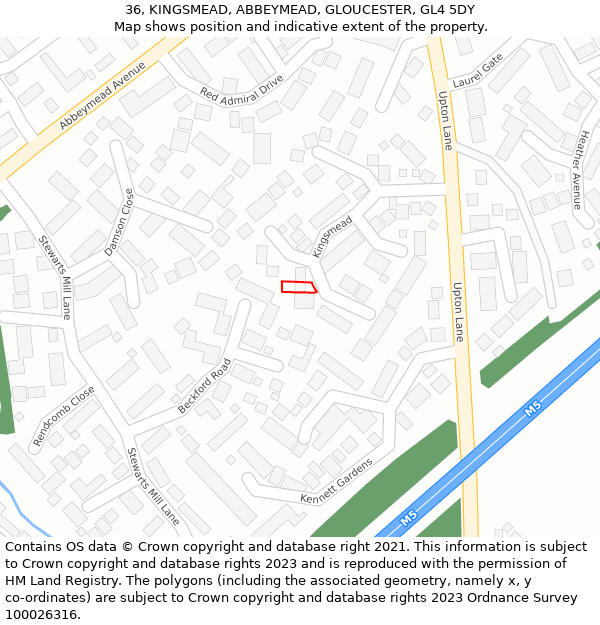 36, KINGSMEAD, ABBEYMEAD, GLOUCESTER, GL4 5DY: Location map and indicative extent of plot