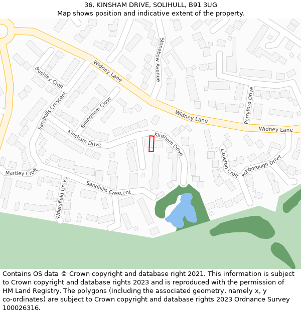 36, KINSHAM DRIVE, SOLIHULL, B91 3UG: Location map and indicative extent of plot