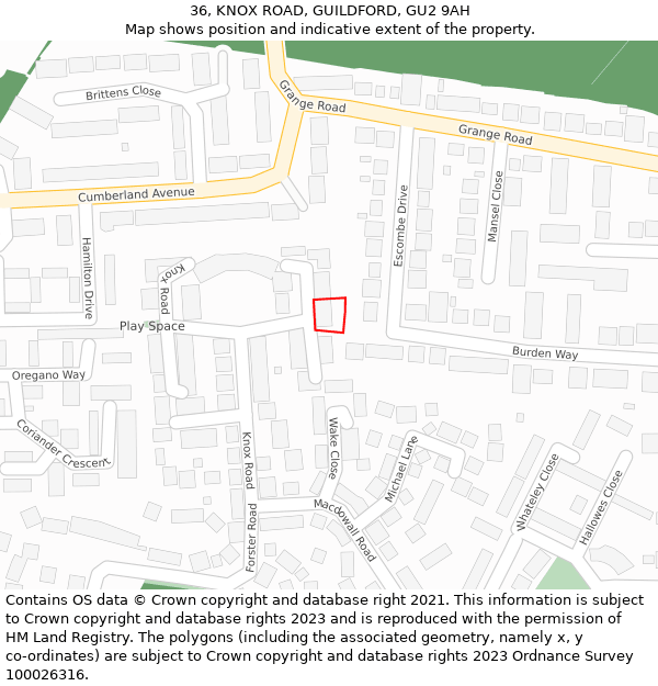 36, KNOX ROAD, GUILDFORD, GU2 9AH: Location map and indicative extent of plot