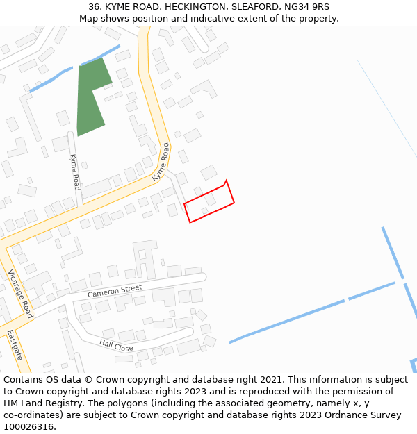 36, KYME ROAD, HECKINGTON, SLEAFORD, NG34 9RS: Location map and indicative extent of plot