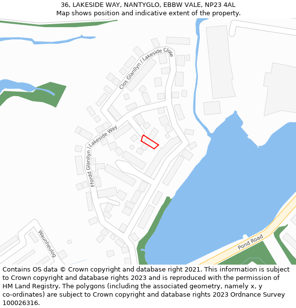 36, LAKESIDE WAY, NANTYGLO, EBBW VALE, NP23 4AL: Location map and indicative extent of plot