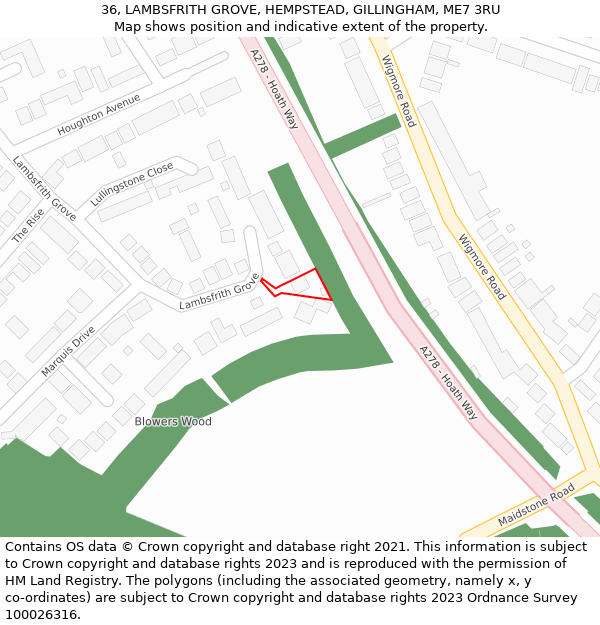 36, LAMBSFRITH GROVE, HEMPSTEAD, GILLINGHAM, ME7 3RU: Location map and indicative extent of plot