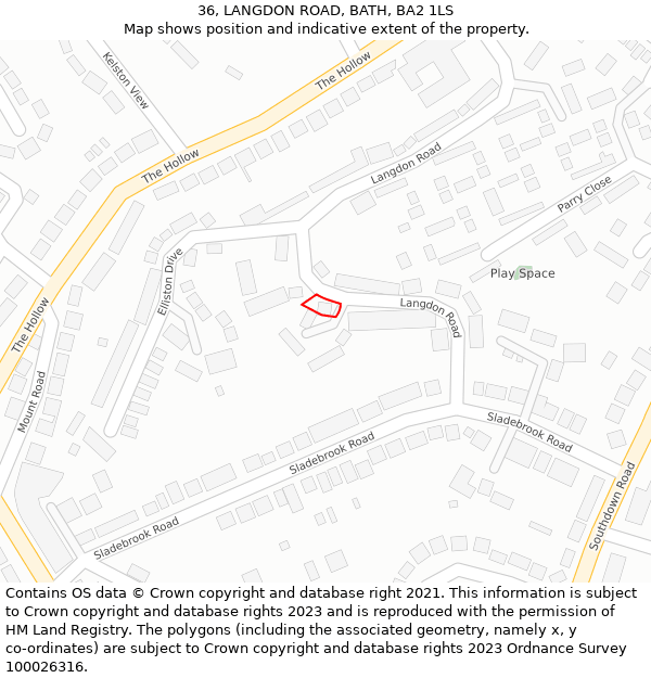 36, LANGDON ROAD, BATH, BA2 1LS: Location map and indicative extent of plot