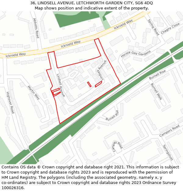 36, LINDSELL AVENUE, LETCHWORTH GARDEN CITY, SG6 4DQ: Location map and indicative extent of plot