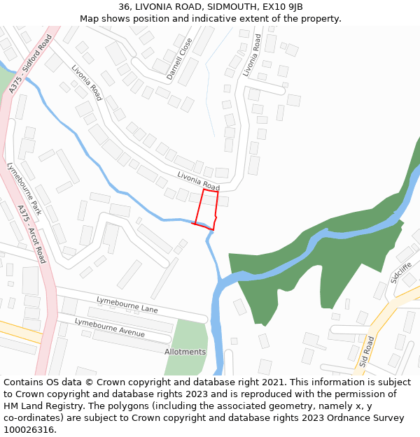 36, LIVONIA ROAD, SIDMOUTH, EX10 9JB: Location map and indicative extent of plot