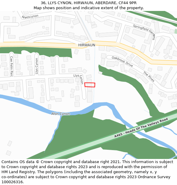 36, LLYS CYNON, HIRWAUN, ABERDARE, CF44 9PR: Location map and indicative extent of plot