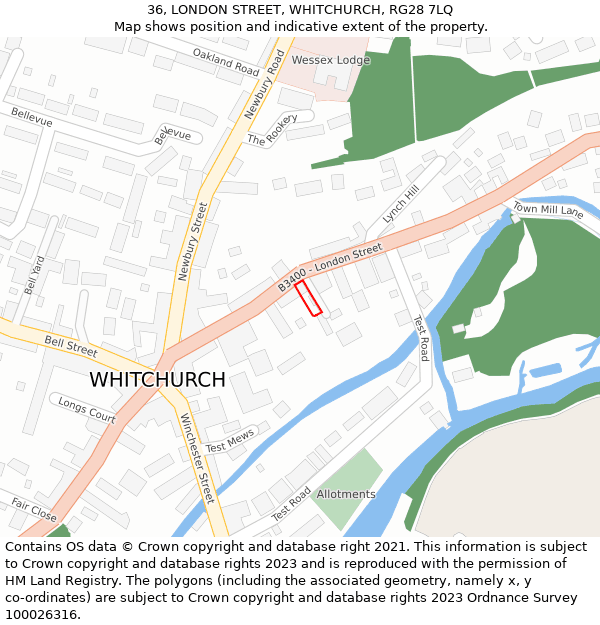 36, LONDON STREET, WHITCHURCH, RG28 7LQ: Location map and indicative extent of plot