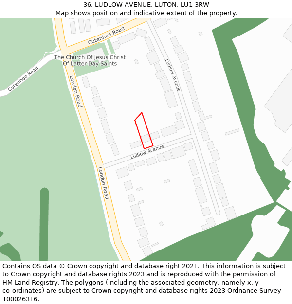 36, LUDLOW AVENUE, LUTON, LU1 3RW: Location map and indicative extent of plot