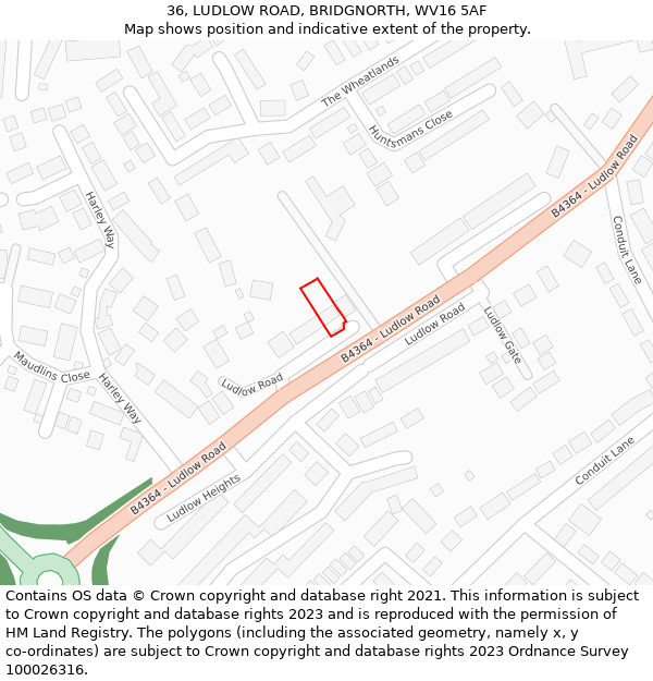 36, LUDLOW ROAD, BRIDGNORTH, WV16 5AF: Location map and indicative extent of plot