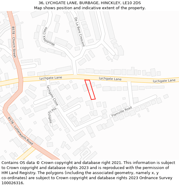 36, LYCHGATE LANE, BURBAGE, HINCKLEY, LE10 2DS: Location map and indicative extent of plot