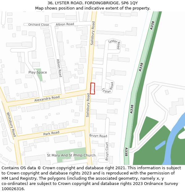 36, LYSTER ROAD, FORDINGBRIDGE, SP6 1QY: Location map and indicative extent of plot