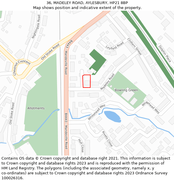 36, MADELEY ROAD, AYLESBURY, HP21 8BP: Location map and indicative extent of plot