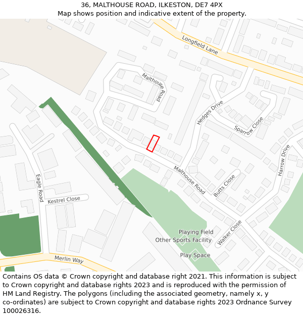 36, MALTHOUSE ROAD, ILKESTON, DE7 4PX: Location map and indicative extent of plot