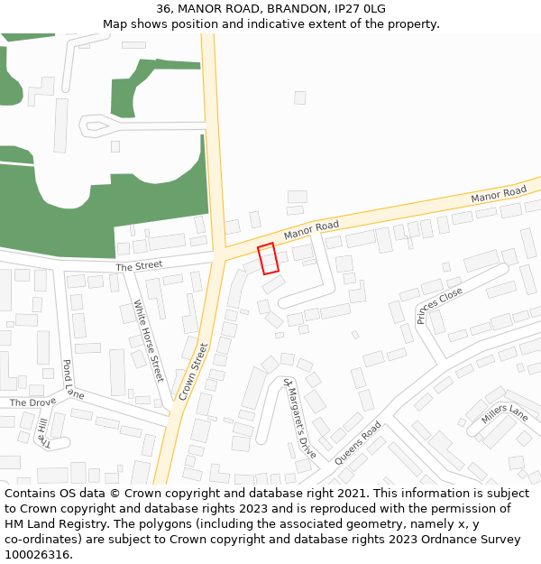 36, MANOR ROAD, BRANDON, IP27 0LG: Location map and indicative extent of plot