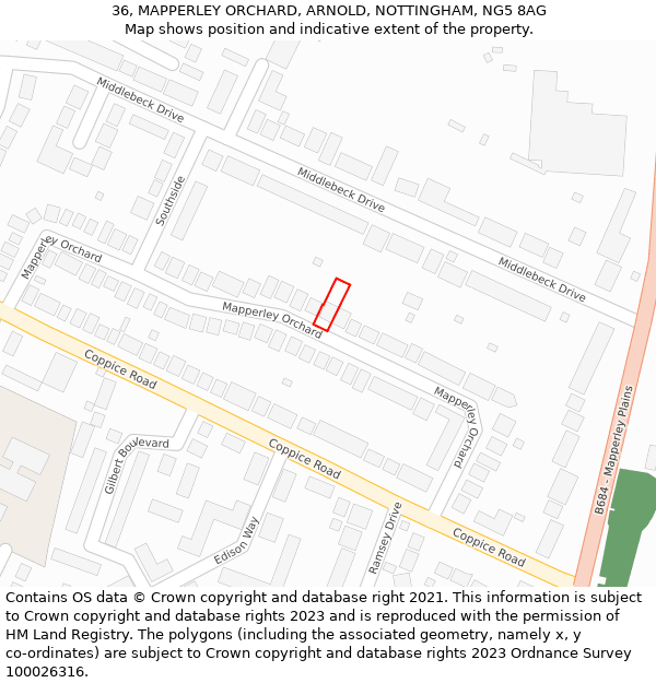 36, MAPPERLEY ORCHARD, ARNOLD, NOTTINGHAM, NG5 8AG: Location map and indicative extent of plot