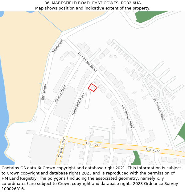 36, MARESFIELD ROAD, EAST COWES, PO32 6UA: Location map and indicative extent of plot