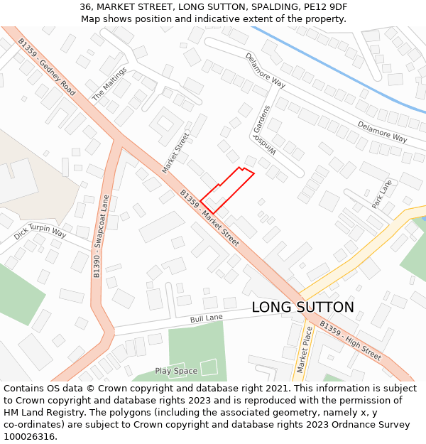 36, MARKET STREET, LONG SUTTON, SPALDING, PE12 9DF: Location map and indicative extent of plot