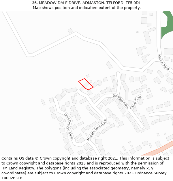 36, MEADOW DALE DRIVE, ADMASTON, TELFORD, TF5 0DL: Location map and indicative extent of plot