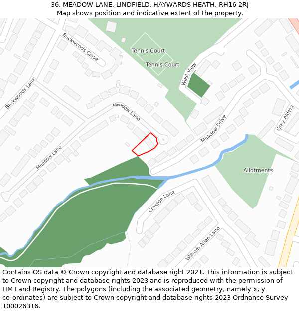 36, MEADOW LANE, LINDFIELD, HAYWARDS HEATH, RH16 2RJ: Location map and indicative extent of plot