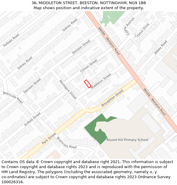 36, MIDDLETON STREET, BEESTON, NOTTINGHAM, NG9 1BB: Location map and indicative extent of plot