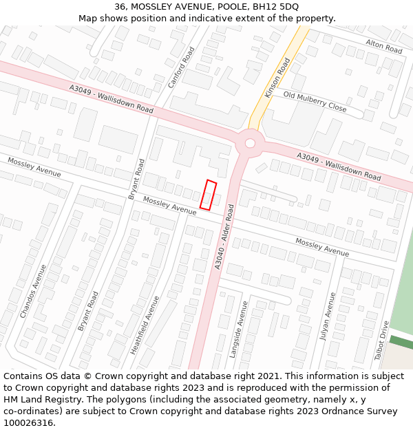 36, MOSSLEY AVENUE, POOLE, BH12 5DQ: Location map and indicative extent of plot