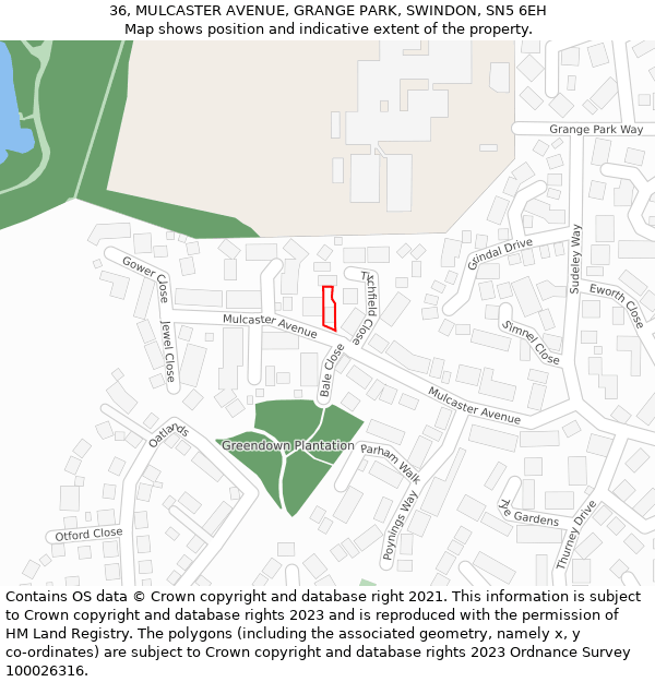 36, MULCASTER AVENUE, GRANGE PARK, SWINDON, SN5 6EH: Location map and indicative extent of plot
