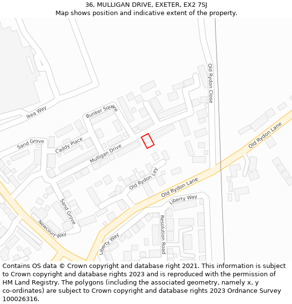 36, MULLIGAN DRIVE, EXETER, EX2 7SJ: Location map and indicative extent of plot