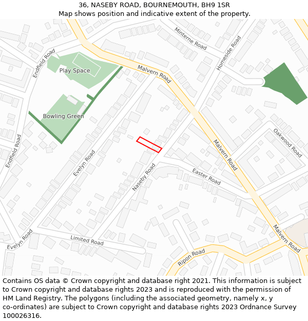 36, NASEBY ROAD, BOURNEMOUTH, BH9 1SR: Location map and indicative extent of plot