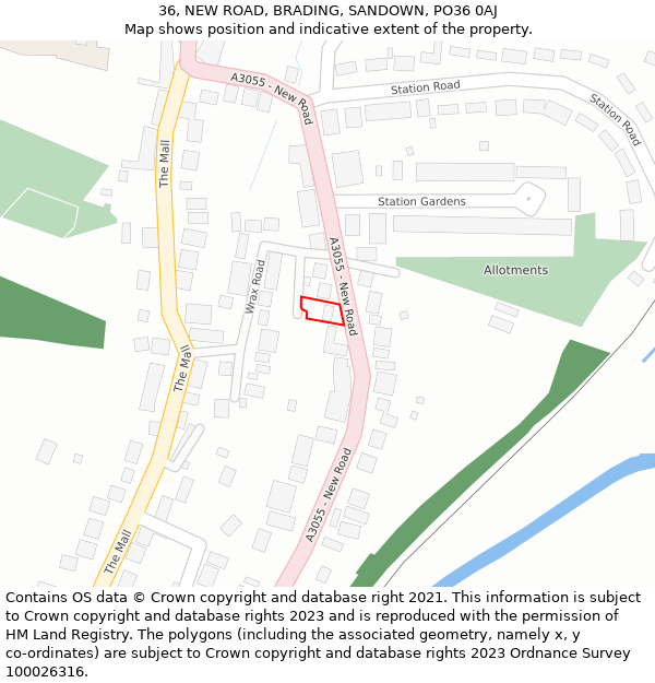 36, NEW ROAD, BRADING, SANDOWN, PO36 0AJ: Location map and indicative extent of plot