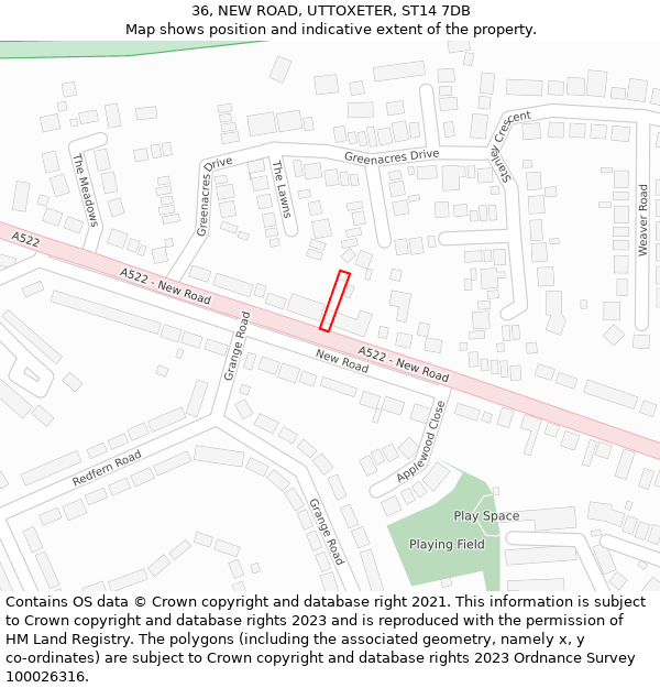 36, NEW ROAD, UTTOXETER, ST14 7DB: Location map and indicative extent of plot