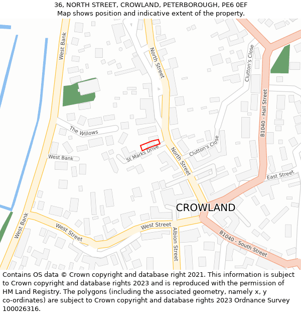 36, NORTH STREET, CROWLAND, PETERBOROUGH, PE6 0EF: Location map and indicative extent of plot