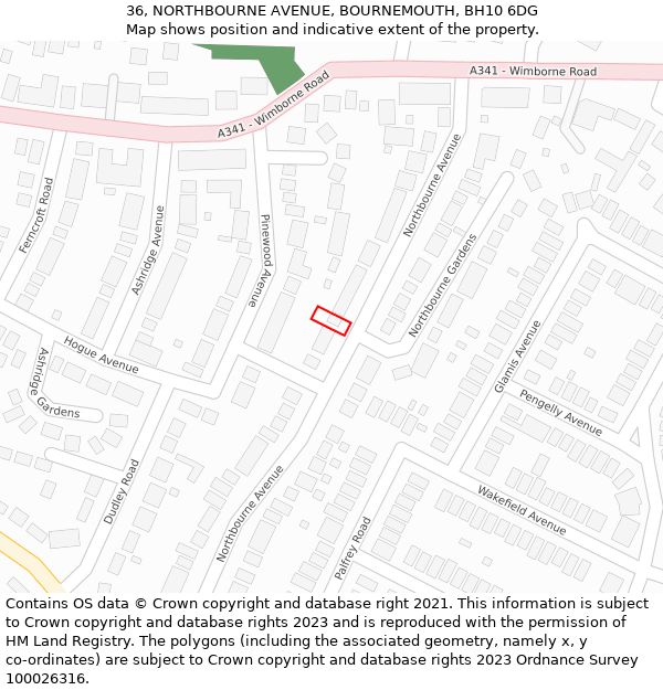 36, NORTHBOURNE AVENUE, BOURNEMOUTH, BH10 6DG: Location map and indicative extent of plot