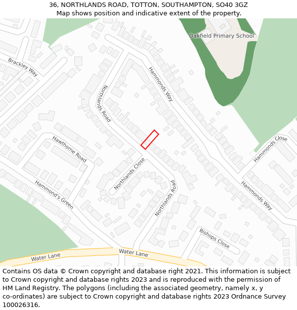 36, NORTHLANDS ROAD, TOTTON, SOUTHAMPTON, SO40 3GZ: Location map and indicative extent of plot