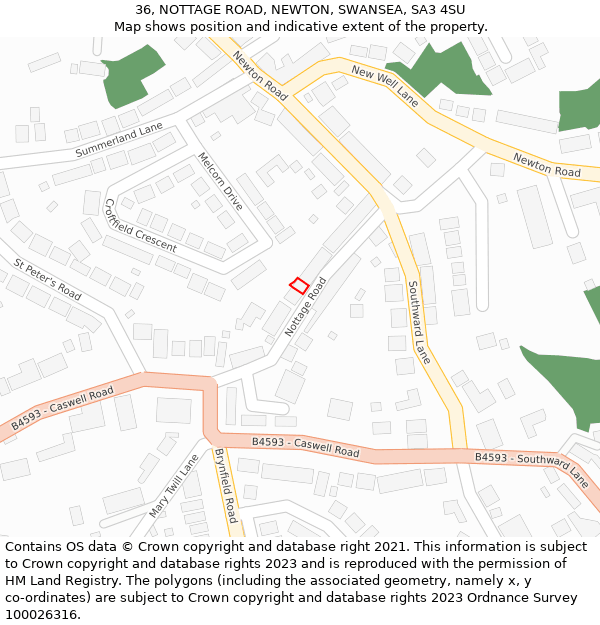 36, NOTTAGE ROAD, NEWTON, SWANSEA, SA3 4SU: Location map and indicative extent of plot